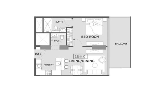 Apartment floor plan, 1 bedroom in Coventry 2 No. 11015 (2D)